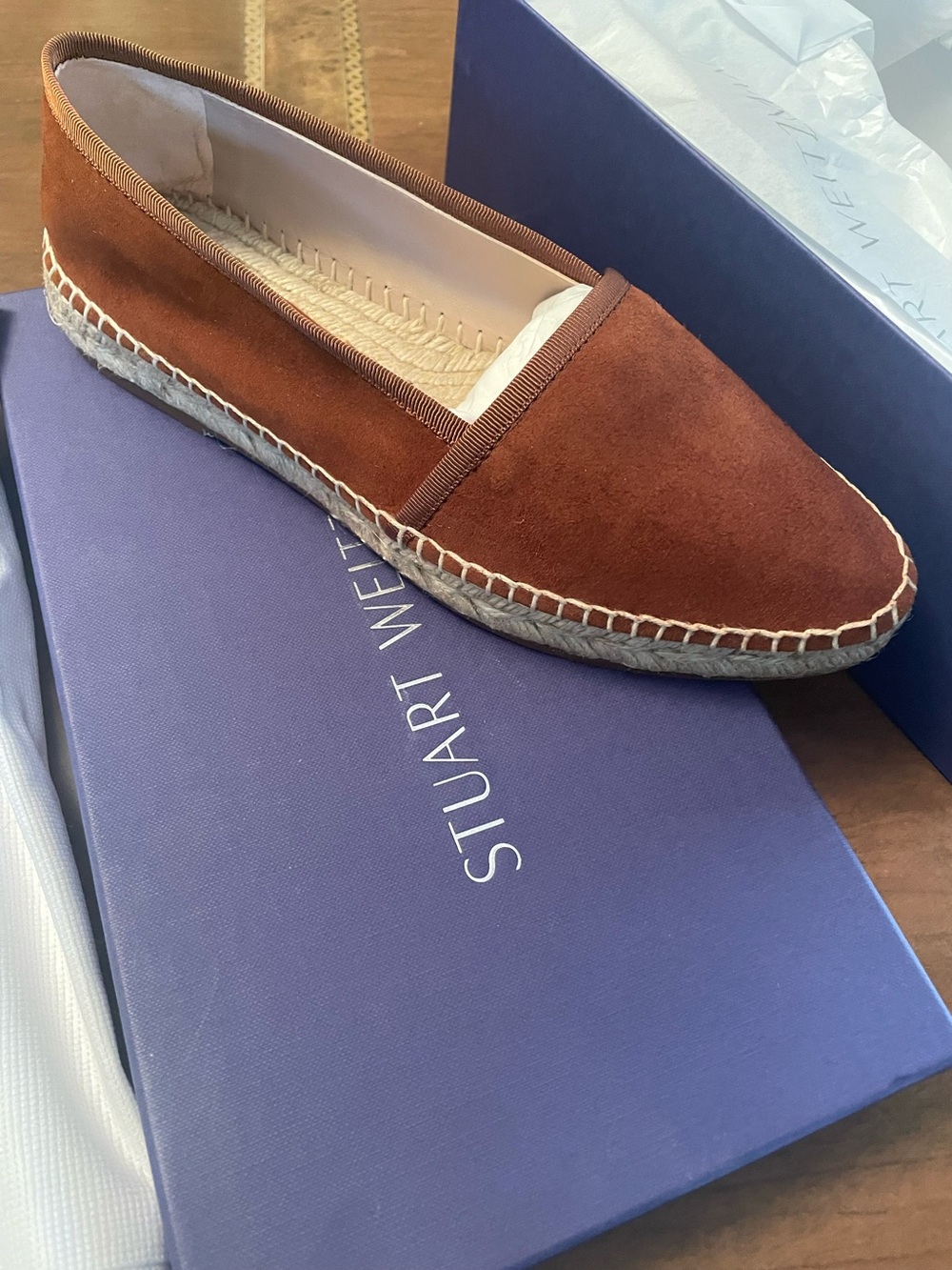 Stuart Weitzman Rust Suede Espadrille Slip-On